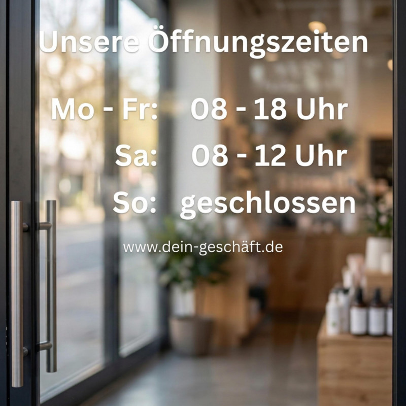 Öffnungszeiten Aufkleber individuell | Schaufenster Beschriftung