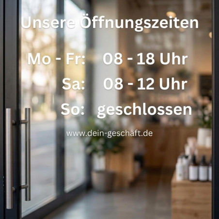 Öffnungszeiten Aufkleber individuell | Schaufenster Beschriftung
